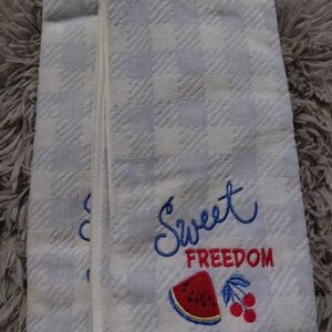 Sweet Freedom Embroidered Hand Towels - White